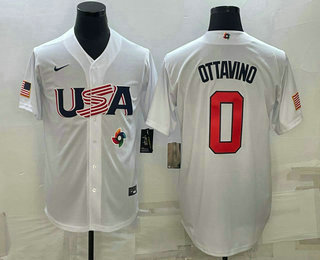 Men%27s USA Baseball #0 Adam Ottavino 2023 White World Baseball Classic Stitched Jersey